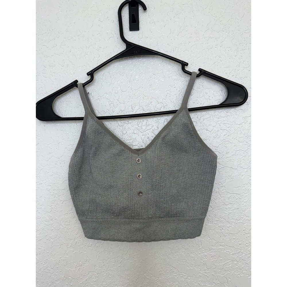 Gray Knit Bralette Top Button Front Adjustable Straps‎ Casual Comfy Small